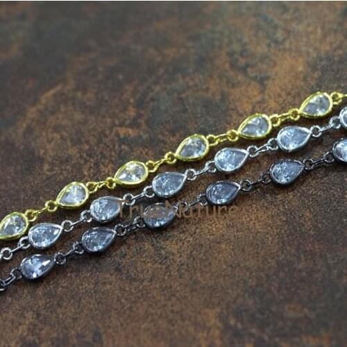 Water Drop Welding Rosary Chains Copper Brazing Rosary Chain Making Clear Zircon Micro Pave Beads Jewelry In 5x7 mm RC7875