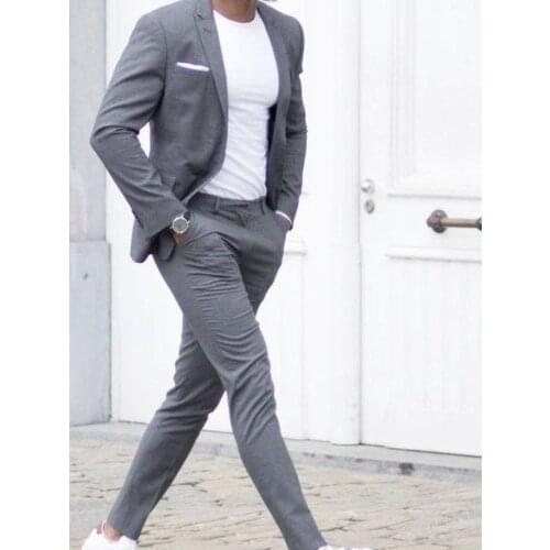 ANNIEBRITNEY Grey 2 Piece Slim Fit Men Formal Suit Tailor Made Groom Wedding Tuxedo 2 Piece Prom Wedding Business Men Suit Set