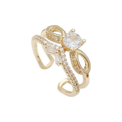 2021 New Bow Zircon Super Flash Ring Female Ins Fashion Unique Design Graceful Online Influencer Index Finger Ring