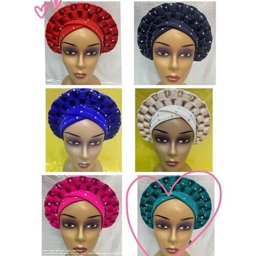 New High Quality African Nigeria Turban Hat Elegant Rhinestones Headband Turban Head Scarf Head-Wrap Cap Brand Hats 12pcs/pack