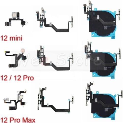 Original Volume Mute Key Buttons Wireless Charging Flash Light Power Flex Cable For iPhone 12 Pro Max mini Mobile Phone Parts