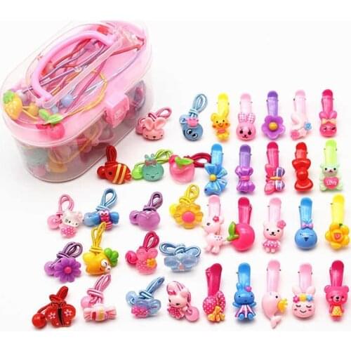 40Pcs/Lot Girls Hair Accessories Gift Box Elastic Hair Bands Flower Hair Clip Bows New Headband Hairband Cute Hairbands for Kid