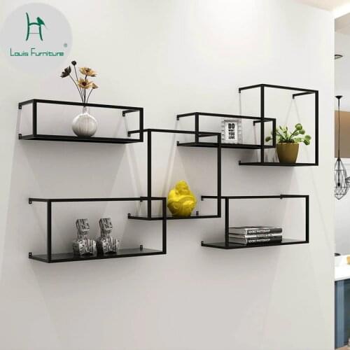 Louis Fashion Nordic Iron Wall Rack Hanging Simple Bookshelf Partition Decoration Flower Living Room Display