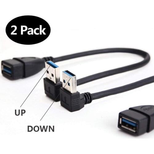 USB 3.0 Male to Female Extension Data Cable Up and Down Angle 2PCS (20CM,8IN)