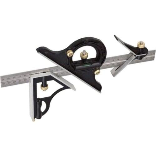 Premium 4-Piece 12" 4R Combination Set with Square Center and Reversing Protractor and Satin Chrome blade Stainless Steel Ruler