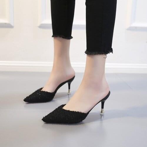 Womens shoes 2020 new summer pointed toe slippers thin heel PU leather upper 8cm high heels fashionable sexy shoejs