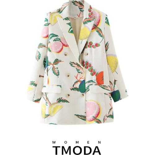 TMODA400 Women Printed Hit Color Pocket Blazer New Lapel Long Sleeve Loose Fit Jacket Fashion Tide Autumn Winter 2021