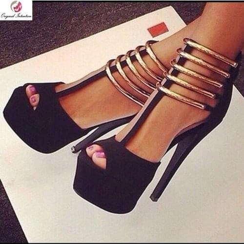 Original Intention Sexy Woman Stylish Peep Toe Platform Sandals Woman Stiletto High Heels Sandals Female Black Shoes Size 4-15