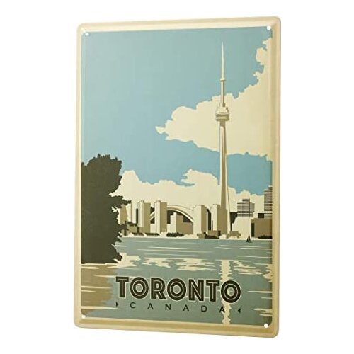 Tin Sign Decor Plaques World Tour Toronto Canada Skyline River CN Tower Worlds Highest Tower Metal Plate 8X12