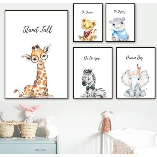 Giraffe Elephant Zebra Lion Hippo Nursery Wall Art Canvas Painting Nordic Posters And Prints Wall Pictures Baby Kids Room Decor
