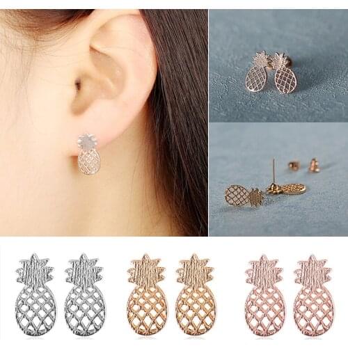 1 Pair Alloy Pineapple Stud Earrings Fashion Stylish Hollow Pineapple Pattern Ear Studs Jewelry for Women Girls Jewellery