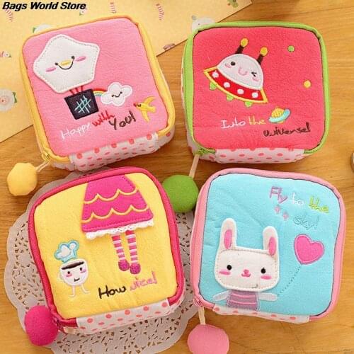 1PC Cute Cartoon Rabbit Small Articles Zipper Catton Gather Pouch Sanitary Women Napkin Bag Case 12.5 x 13 cm