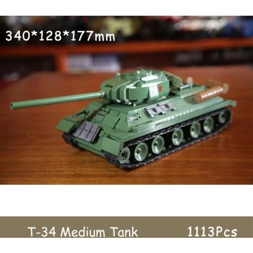 1113Pcs T-34 Medium Tank Military Series Building Blocks WW2 USSR Army Brick With 6 Army Figures Model Kit Gift Childrens Toy