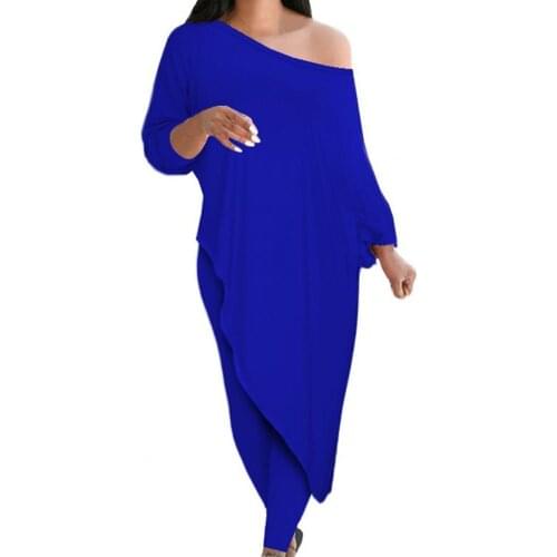 2Pcs/Set Ladies Blouse Slash Neck Loose Casual Off Shoulder Tops Leggings Suit Women Slash Neck Blouse Skinny Trousers Suit