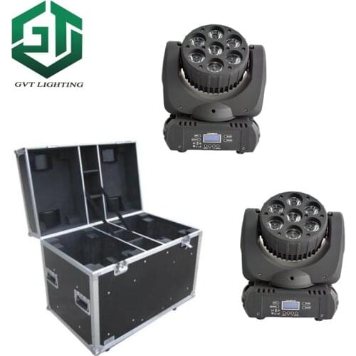2pcs/lot flightcase packing RGBW 7X12W LED Moving Head Light Beam DMX512 stage DJ Disco Party Effect Lighting LED beam lights