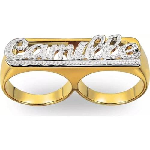 2021 New Alloy Engraved Custom Ring Women Two-Color Name Hip Hop Letter Ring DIY Two Finger Ring Gift