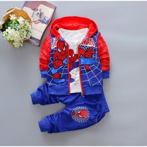 Toddler Boy Clothes Cartoon Super Printed Man Embroidery Hooded Coat&shirt&pants 3pcs Kids Costume Boys Clothing Set Outfits