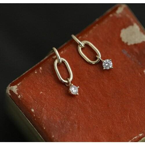 925 Sterling Silver Plated 14K Gold Luxury Zircon Geometric Fashion Elegant Wedding Ear Stud Earrings Jewelry for Women Gift New