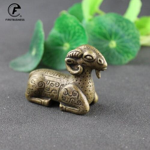 Antique Bronze Goat Statue Decoration Solid Brass Sheep Ornament Copper Tea Pet Desktop Paperweight Vintage Home Decor Accessory