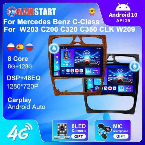 6G 128G Car Radio for Mercedes Benz C-Class W203 C200 C320 C350 CLK W209 2002-2005 GPS Navigation 4G WIFI 2 Din Android 10 DVD