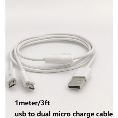 White 1m 3ft Android Micro USB Splitter Cable USB 2.0 to Dual Micro USB Y Charge Cable free shipping