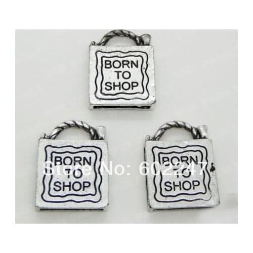 Free Shipping Tibetan Silver charms Pendants Born To Shop 3 D pendants Jewelry Making Wholesales, 100pcs/lot