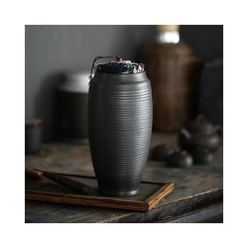 Black Pottery Large Tea Can Loaded Ceramic Sealed Storage Tank Fungfu Pu'er Tea Ceremony Accessories Teaware Free Shipping