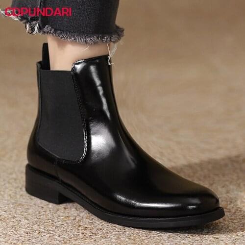 Black Genuine Leather Low Heels Ankle Boots Women Autumn Winter Chelsea Short Boots Casual Shoes Botines Mujer Bottines Femme