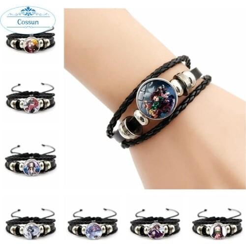 Demon Slayer Kimetsu No Yaiba Bracelet Kamado Tanjirou Cosplay Leather Bracelet Bangle for Women Men Jewelry gift