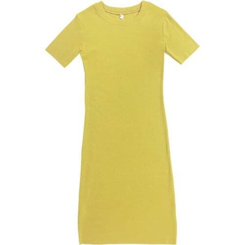 C1782 2020 summer new women fashion Vintage short-sleeved round collar solid color sexy slim dress cheap wholesale