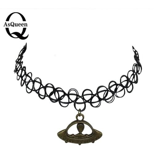 Alien Tattoo Choker necklace alien charm UFO choker spaceship grunge choker 90s choker I Want To Believe Alien