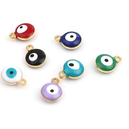 20 PCs Enamel Evil Eye Charms Zinc Based Alloy Religious Round Charms Gold Color Silver Color For DIY Jewelry Making 13*10mm