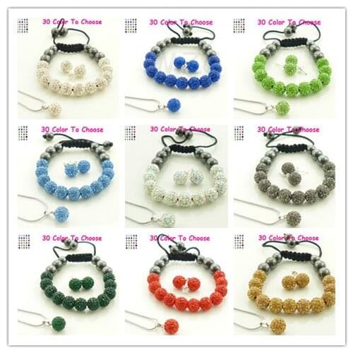 Gd12 Mix 18 Pcs/Lot 2 piece for each color 10mm Crystal Silver Plated crystal Set Bracelet Earring Necklace