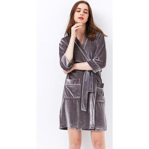 Velvet Warm Women Robe Autumn Winter Kimono Bathrobe Sleepwear Sexy Home Dressing Gown Solid Color Long Sleeve Nightgown