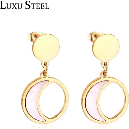 LUXUSTEEL Round Shell Earrings Stainless Steel Anti-allergy Drop Earrings For Women Trendy Jewelry Bijoux Female