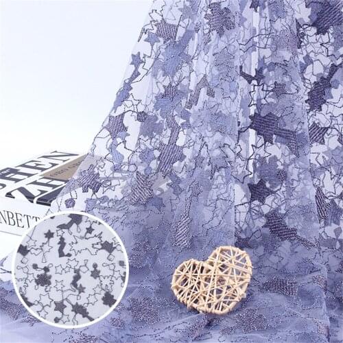 Car Bone Cording Lace Fabric Full Embroidered 3D Stars DIY Lady Summer Dress Sewing Craft V2820