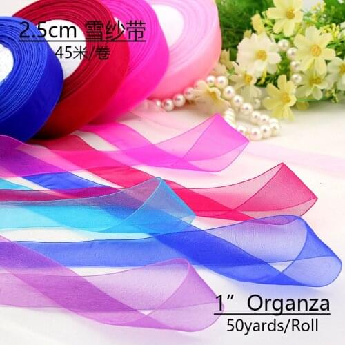 45Meters/Roll 2.5CM/1" Chiffon Ribbon Chrismas Wedding Decoration Gift Box Wrap Package Transparent Ribbons Hand DIY Accessories