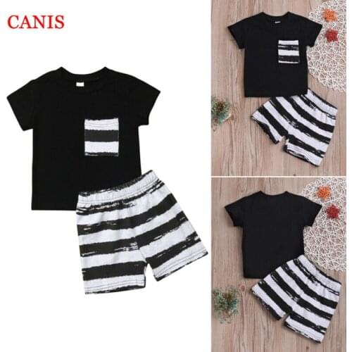 Summer 2Pcs Newborn Baby Boys Casual Clothes Tops T Shirts Striped Shorts Pants Outfit 3-24M