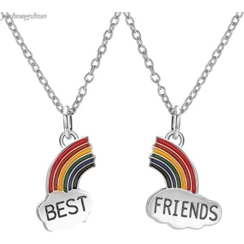 Fashion Best Friend Stitching Pendant Necklace For Female Broken Heart Rainbow Friendship Necklace Puzzle Choker
