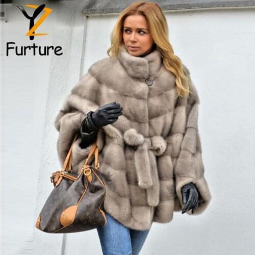 Fashion Design Bat Sleeves Fur Coats Full Pelt Real Mink Fur Jacket Warm Stand Collar Customised Plus Size Autumn & Winter 2021