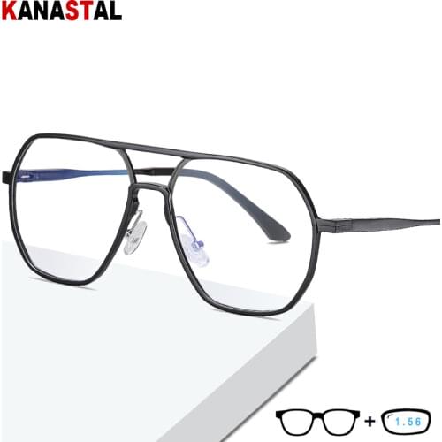 Men Anti-blue Light Blocking Glasses TR90 Square Large Frame Eyeglass Women Computer Myopia Hyperopia Reading Glasses 1.56