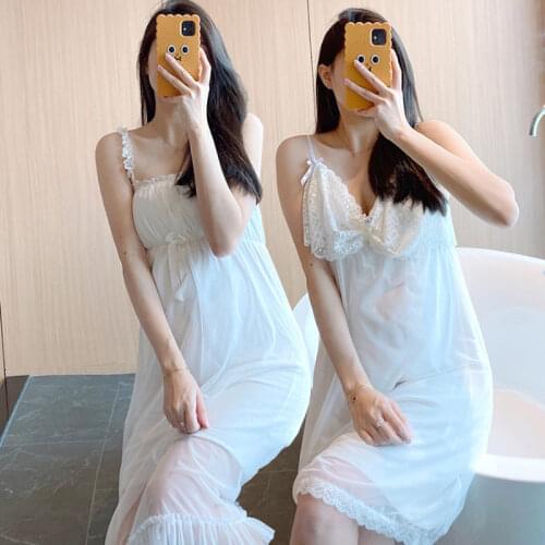 2020 New Summer Sexy Lace Lingerie Spaghetti Strap Nightgowns for Women Cotton Home Dress Sleepwear Night Gown Nightdress Nighty