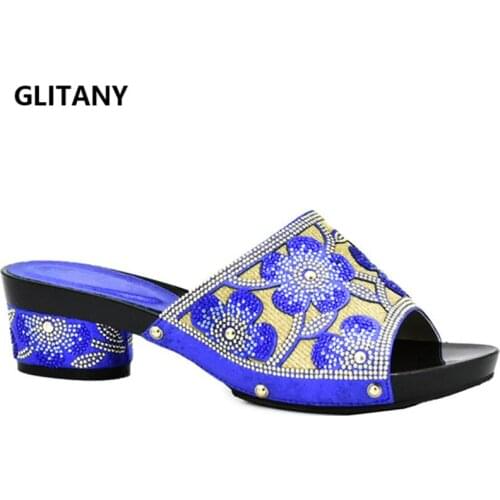 New Arrival Blue Slip on High Heel Women Pumps African Shoes for Parties Wedding Sexy Pumps for Women African Ladies Party Shoes
