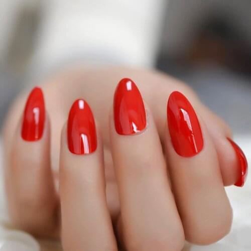 Sharp Stiletto Bright Red Fake False Nails Tips Pointed Stilettos Press On Full Nails For Fingers with Glue Sticker Faux Ongle