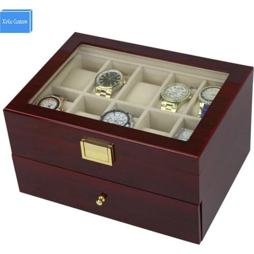 Send by DHL Luxury 20 Slots 2 Layer Rose Wood Glossy Lacquer Watch Box Wood Jewelry Collection Display EXW&Drop Shipping Supply