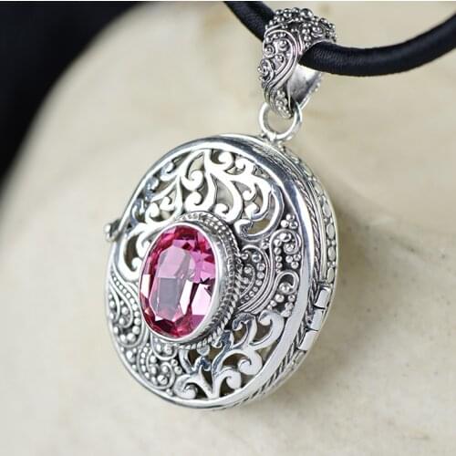 925 SILVER inlaid ga black box pendants can be opened with the crystals archaize baroque pendant sweater chain pendant female