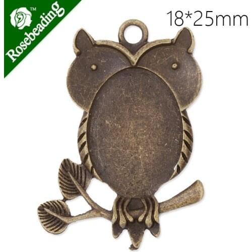 Owl pendant tray with 18x25mm oval Bezel,zinc alloy filled,antique bronze plated,20pcs/lot-C4016