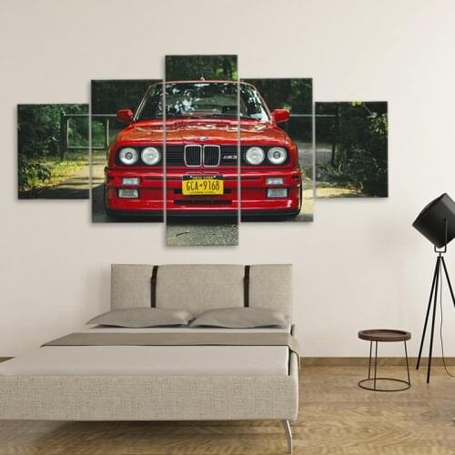 Canvas Printed Poster Home Decor 5 Pieces HD Retro Bmw M3 Red Sport Car Paintings Wall Art Pictures Living Room Modular Framed