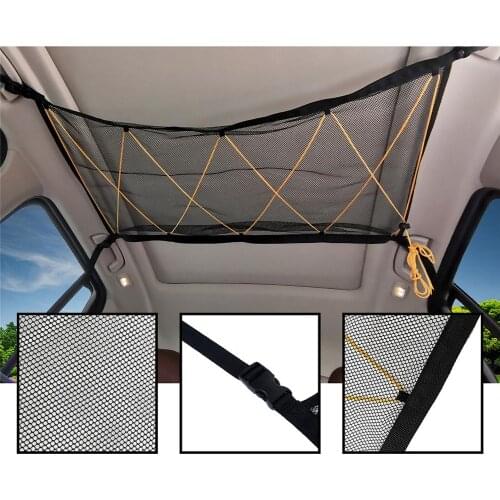 Car Ceiling Storage Net Pocket Universal Car Roof Interior Cargo Net Bag with Drawstring Sundries Storage Bag for Most Vehicles