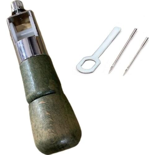 Professional Sewing Awl Hand Stitcher Repair Tool Kit Compatible with Leather & Heavy Fab rics with 2PCS Needles